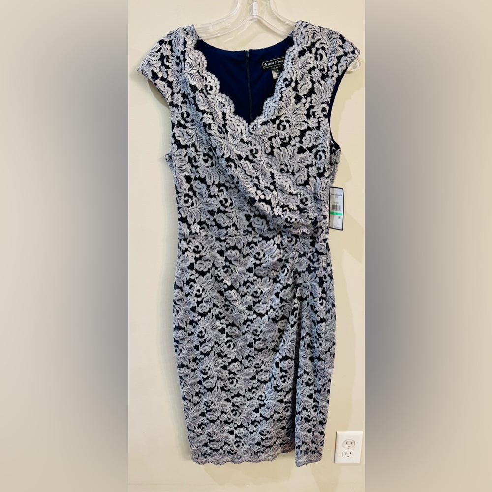 NWT Jessica Howard Navy & Silver Lace Cocktail/MOB/MOG Dress‎